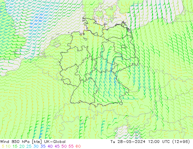 Vento 850 hPa UK-Global mar 28.05.2024 12 UTC