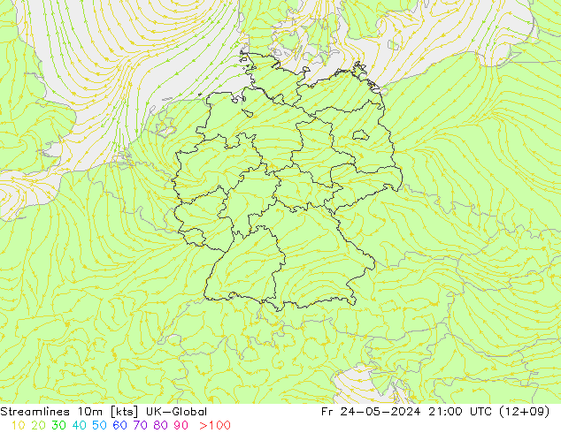 Streamlines 10m UK-Global Fr 24.05.2024 21 UTC