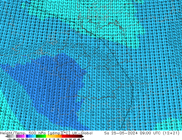 Geop./Temp. 500 hPa UK-Global sáb 25.05.2024 09 UTC