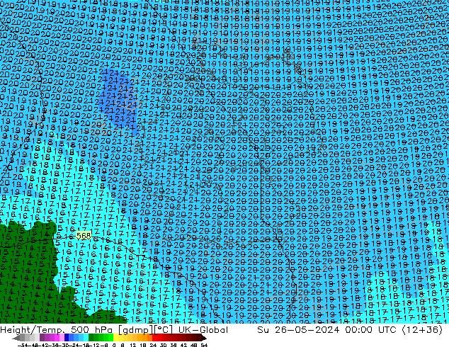 Height/Temp. 500 hPa UK-Global Su 26.05.2024 00 UTC