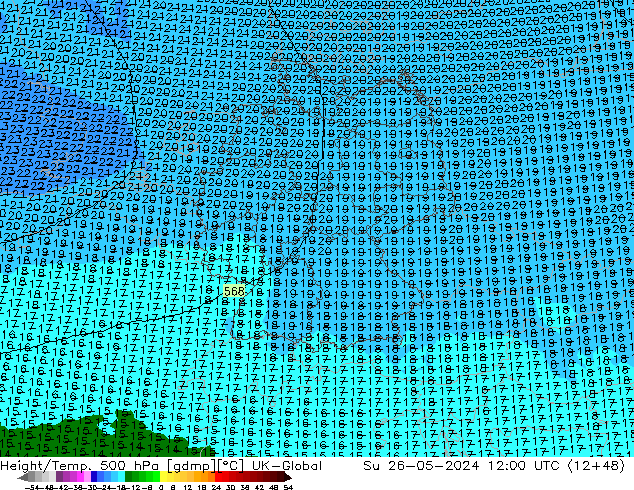 Height/Temp. 500 hPa UK-Global Su 26.05.2024 12 UTC