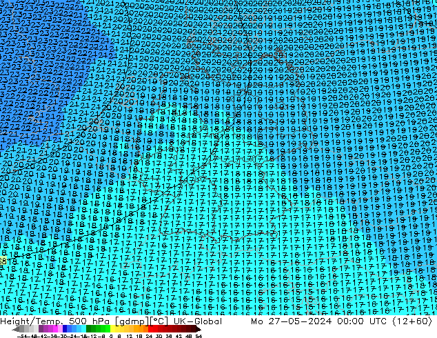 Height/Temp. 500 hPa UK-Global  27.05.2024 00 UTC