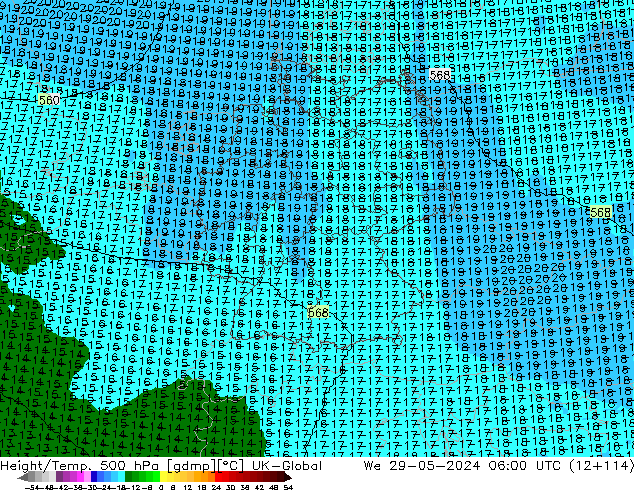 Height/Temp. 500 hPa UK-Global We 29.05.2024 06 UTC