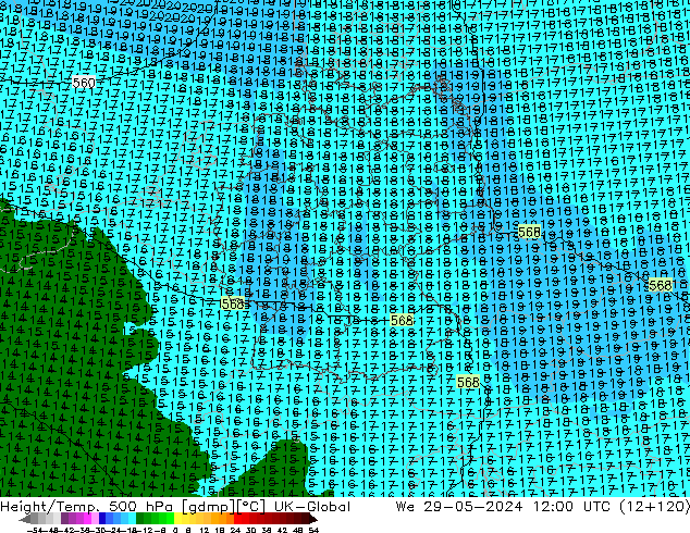 Height/Temp. 500 hPa UK-Global We 29.05.2024 12 UTC