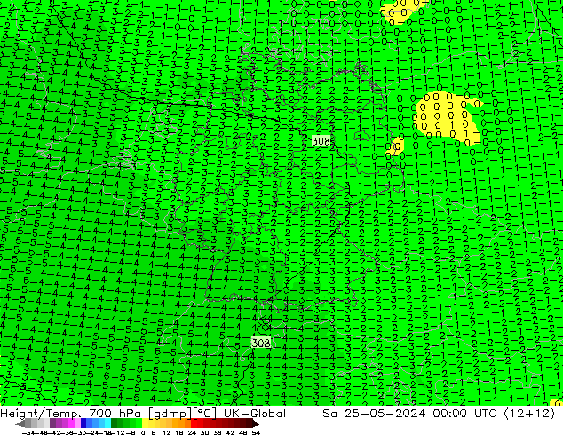 Height/Temp. 700 hPa UK-Global Sa 25.05.2024 00 UTC