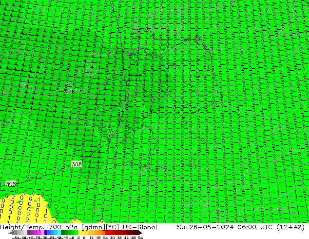 Height/Temp. 700 гПа UK-Global Вс 26.05.2024 06 UTC