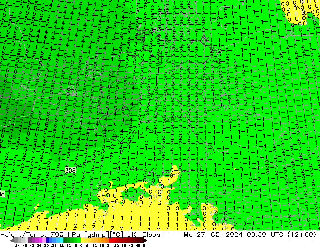 Height/Temp. 700 hPa UK-Global Mo 27.05.2024 00 UTC