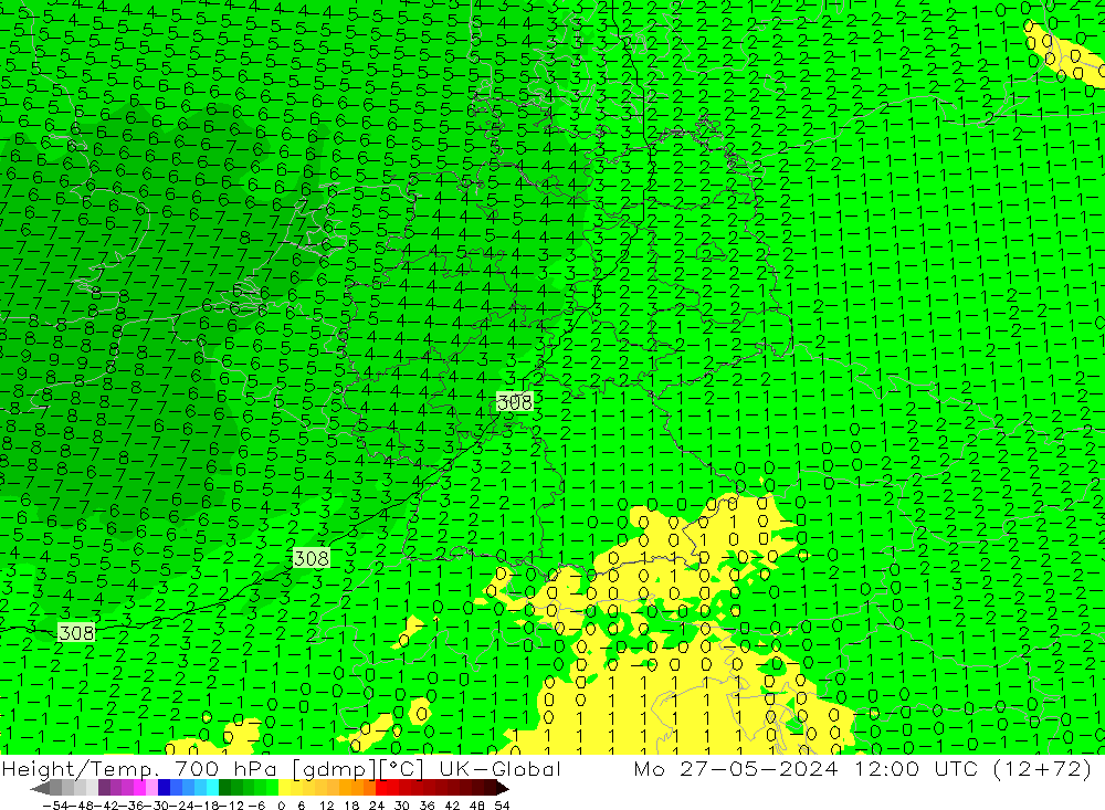 Hoogte/Temp. 700 hPa UK-Global ma 27.05.2024 12 UTC