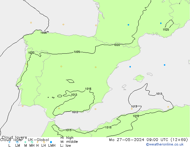 Wolkenlagen UK-Global ma 27.05.2024 09 UTC