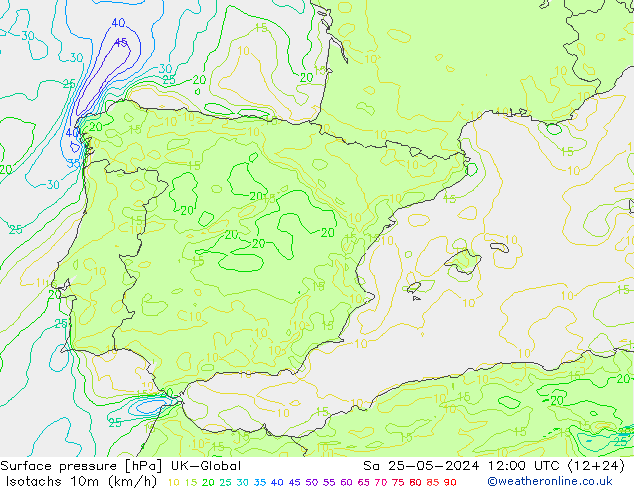 Eşrüzgar Hızları (km/sa) UK-Global Cts 25.05.2024 12 UTC