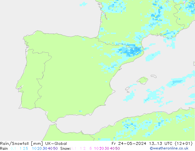 Rain/Snowfall UK-Global пт 24.05.2024 13 UTC