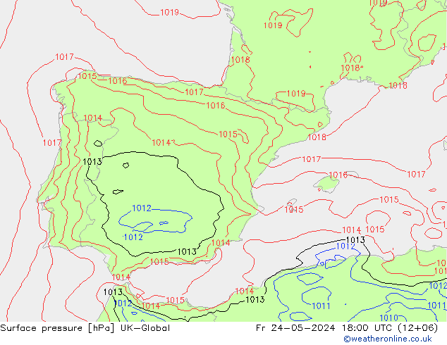 Presión superficial UK-Global vie 24.05.2024 18 UTC