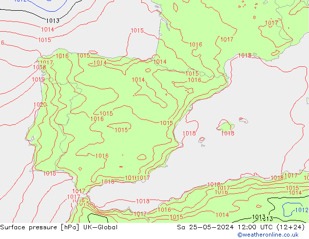 Presión superficial UK-Global sáb 25.05.2024 12 UTC