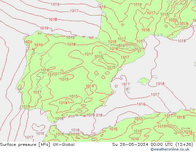 Surface pressure UK-Global Su 26.05.2024 00 UTC