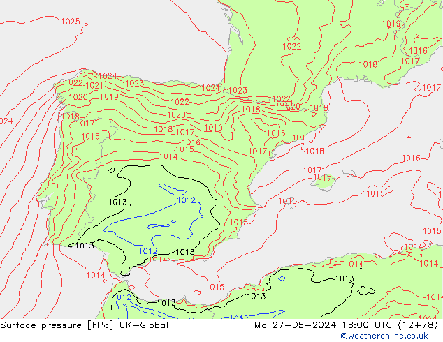 Surface pressure UK-Global Mo 27.05.2024 18 UTC