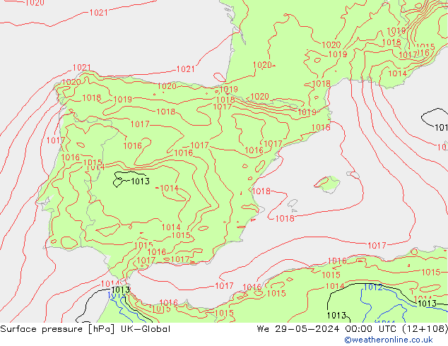 pressão do solo UK-Global Qua 29.05.2024 00 UTC