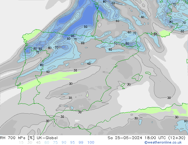 RH 700 hPa UK-Global Sa 25.05.2024 18 UTC