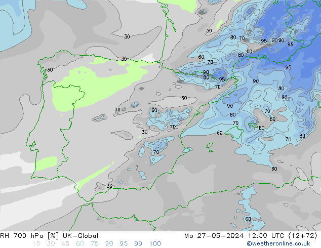 RH 700 hPa UK-Global Mo 27.05.2024 12 UTC