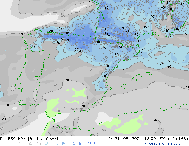 RV 850 hPa UK-Global vr 31.05.2024 12 UTC