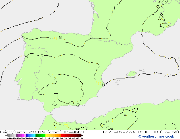 Hoogte/Temp. 950 hPa UK-Global vr 31.05.2024 12 UTC
