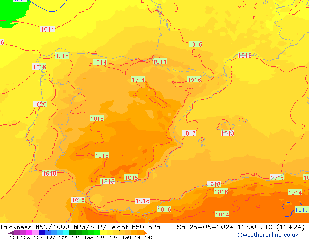 Thck 850-1000 hPa UK-Global Sa 25.05.2024 12 UTC