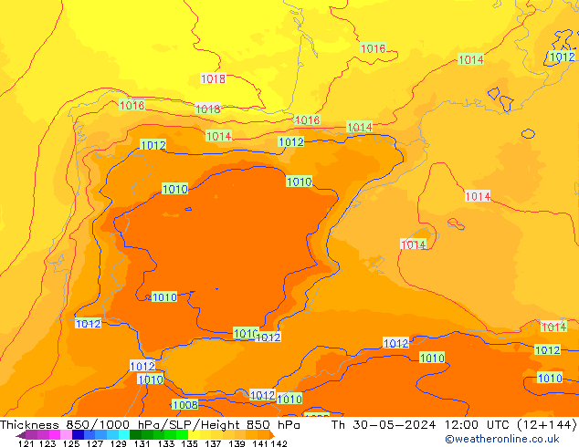 Thck 850-1000 hPa UK-Global czw. 30.05.2024 12 UTC