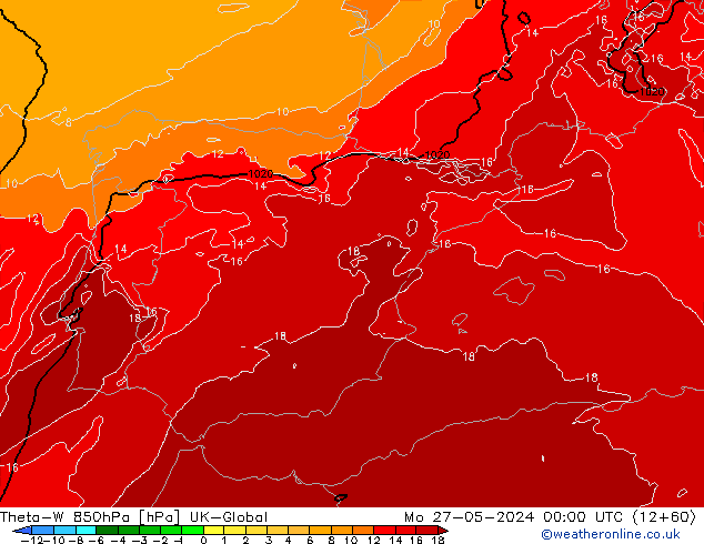 Theta-W 850hPa UK-Global Seg 27.05.2024 00 UTC
