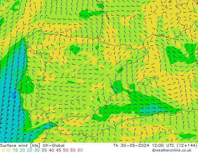 Surface wind UK-Global Th 30.05.2024 12 UTC