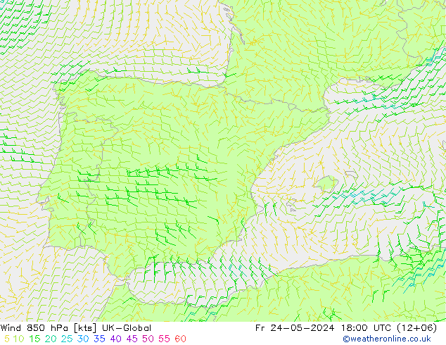 Wind 850 hPa UK-Global Fr 24.05.2024 18 UTC