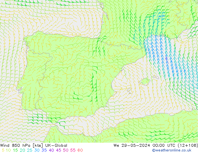 Wind 850 hPa UK-Global We 29.05.2024 00 UTC