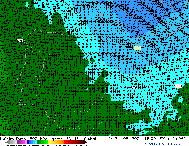 Height/Temp. 500 hPa UK-Global Fr 24.05.2024 18 UTC