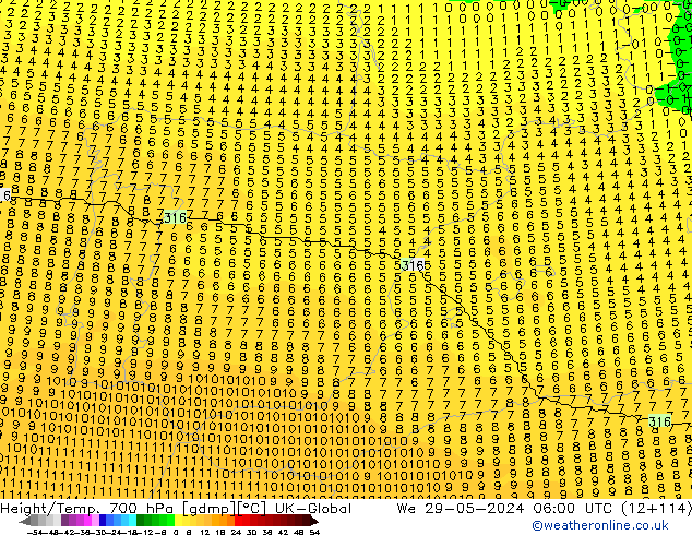 Height/Temp. 700 гПа UK-Global ср 29.05.2024 06 UTC