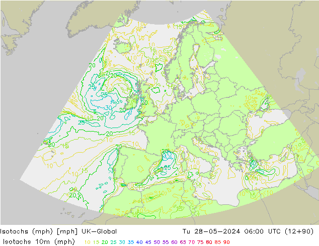 Isotachs (mph) UK-Global Út 28.05.2024 06 UTC