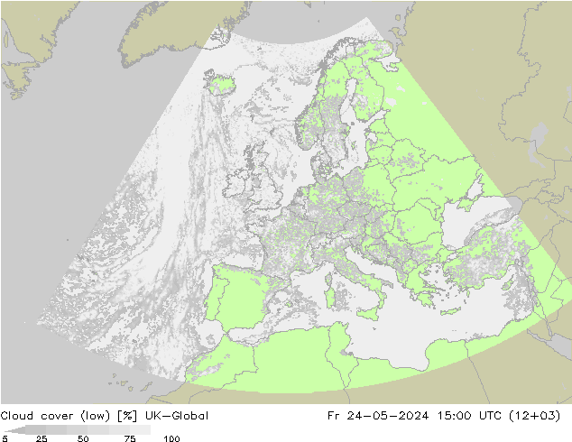 Cloud cover (low) UK-Global Fr 24.05.2024 15 UTC