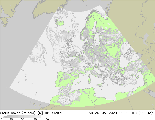 Cloud cover (middle) UK-Global Su 26.05.2024 12 UTC