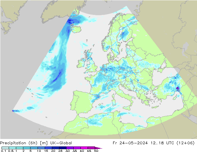 Precipitação (6h) UK-Global Sex 24.05.2024 18 UTC