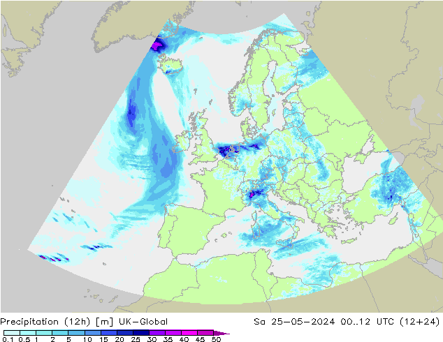 Precipitação (12h) UK-Global Sáb 25.05.2024 12 UTC