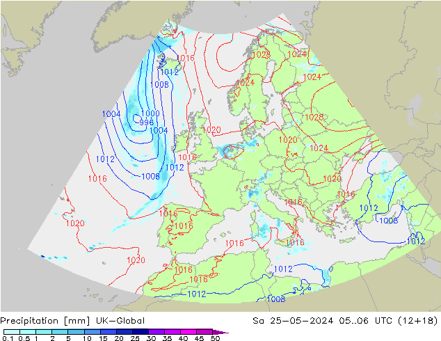 Precipitazione UK-Global sab 25.05.2024 06 UTC