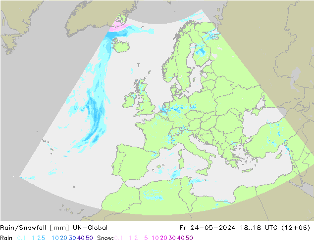 Rain/Snowfall UK-Global Fr 24.05.2024 18 UTC