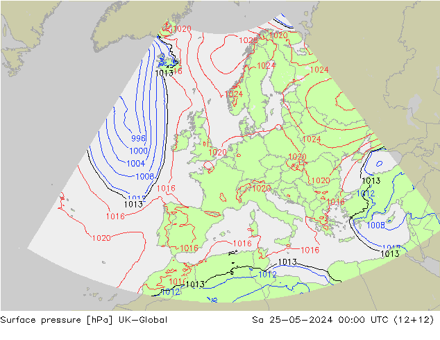 地面气压 UK-Global 星期六 25.05.2024 00 UTC