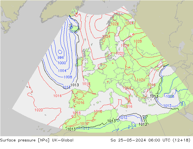 Atmosférický tlak UK-Global So 25.05.2024 06 UTC