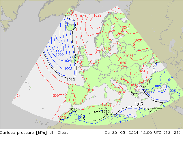 Surface pressure UK-Global Sa 25.05.2024 12 UTC