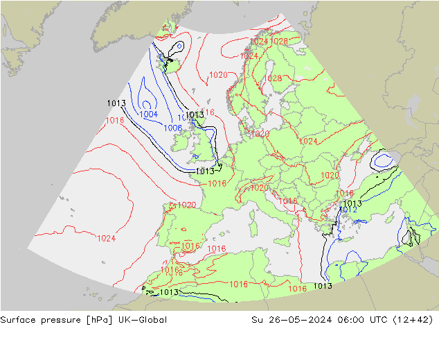 Atmosférický tlak UK-Global Ne 26.05.2024 06 UTC