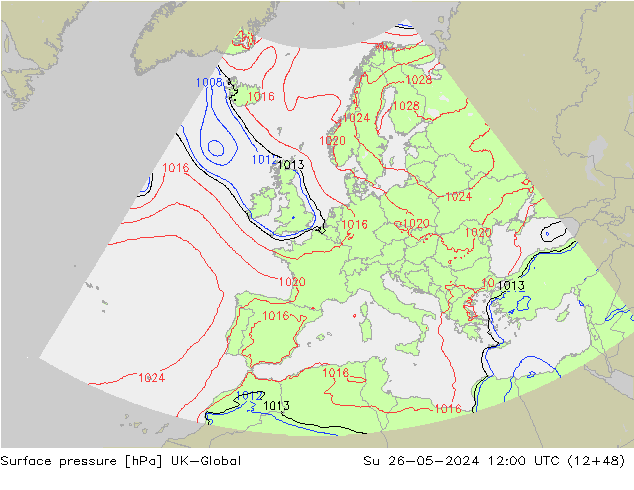 Surface pressure UK-Global Su 26.05.2024 12 UTC