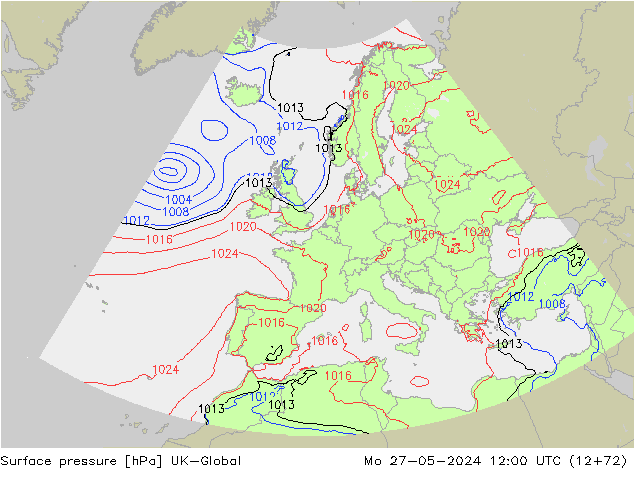 Surface pressure UK-Global Mo 27.05.2024 12 UTC