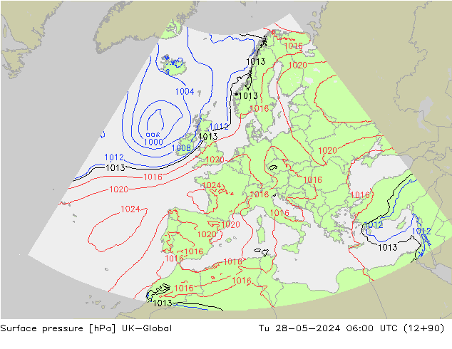 Surface pressure UK-Global Tu 28.05.2024 06 UTC