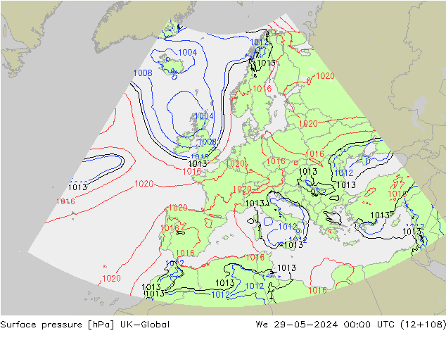 pression de l'air UK-Global mer 29.05.2024 00 UTC