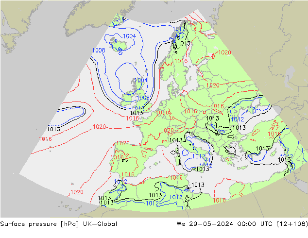 Luchtdruk (Grond) UK-Global wo 29.05.2024 00 UTC