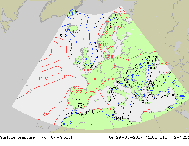 Surface pressure UK-Global We 29.05.2024 12 UTC