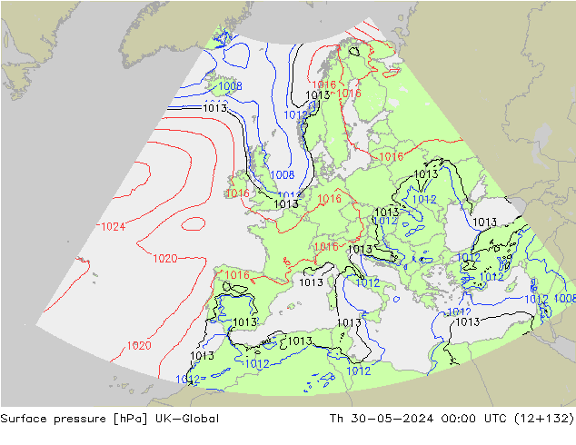 Surface pressure UK-Global Th 30.05.2024 00 UTC